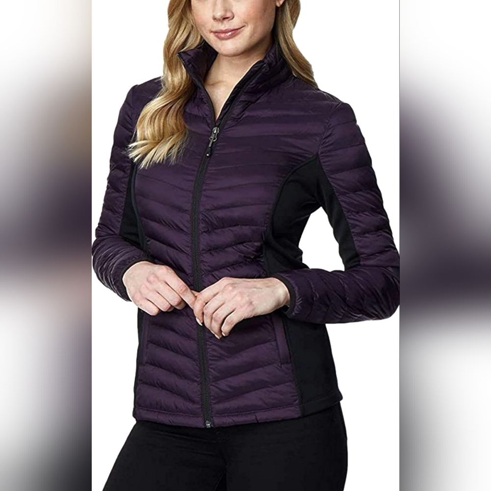 NWT womens 32 degrees HEAT JACKET blackberry SOFT & COMFY slimming MIXED MEDIA
